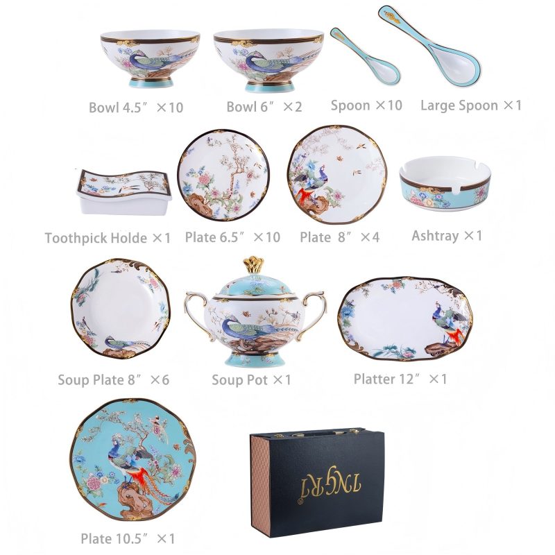 Blue Phoenix Bone China Dinnerware Set with Gold Rims - 7