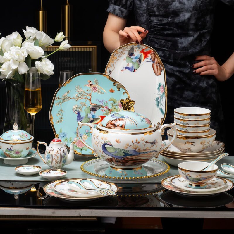 Blue Phoenix Bone China Dinnerware Set with Gold Rims - 15