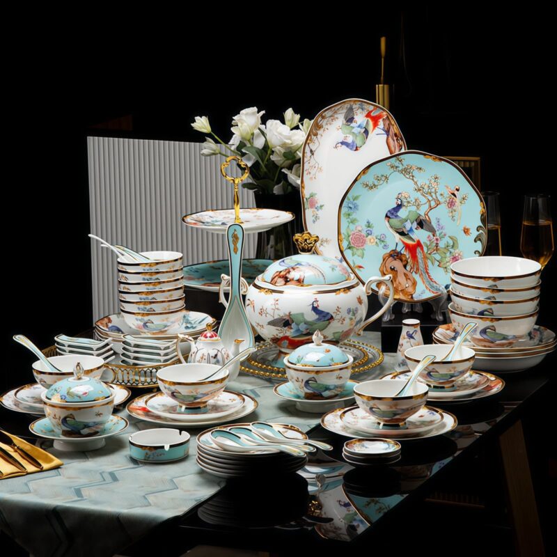 Blue Phoenix Bone China Dinnerware Set with Gold Rims - 14