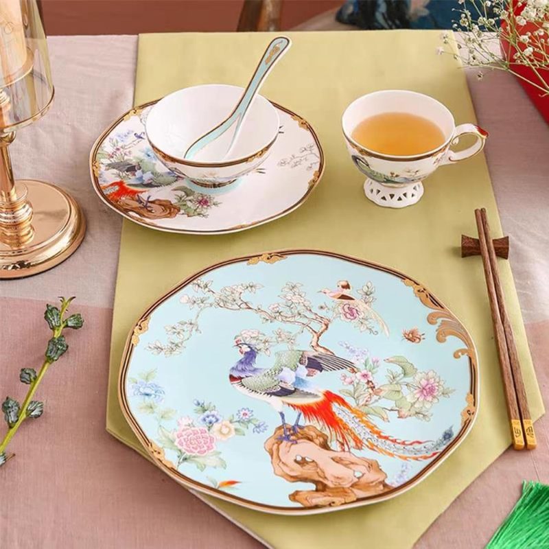 Blue Phoenix Bone China Dinnerware Set with Gold Rims - 10
