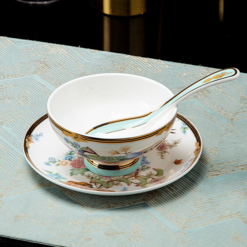 Blue Phoenix Bone China Dinnerware Set with Gold Rims - 4