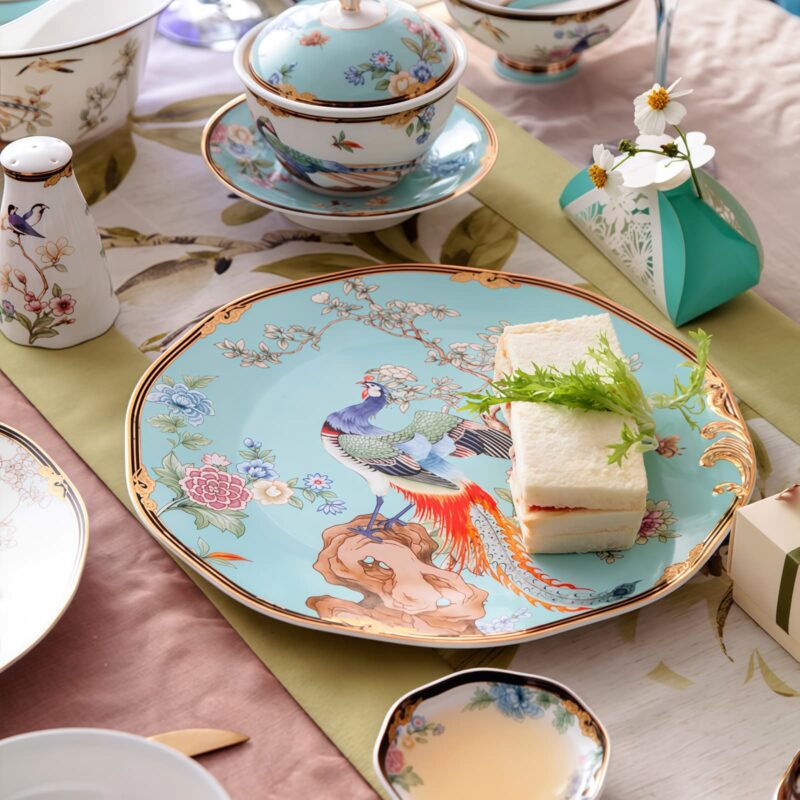 Blue Phoenix Bone China Dinnerware Set with Gold Rims - 6