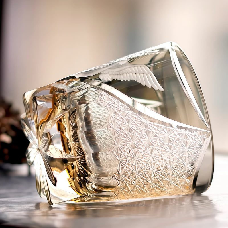 Edo Kiriko handgefertigtes Whiskyglas „Gray Phoenix“ mit Pfauenmotiv in Holzbox Edo Kiriko Peacock Pattern Whisky Glass - Gray Phoenix Edition - 2