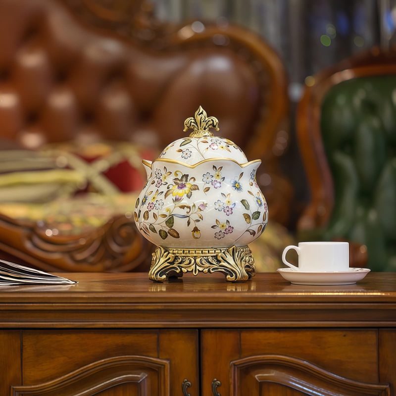 Klassische Teedose aus Keramik mit Lotusblüten-Motiv | Europäischer Vintage-Stil European Vintage Lotus Flower Ceramic Airtight Tea Caddy - 4