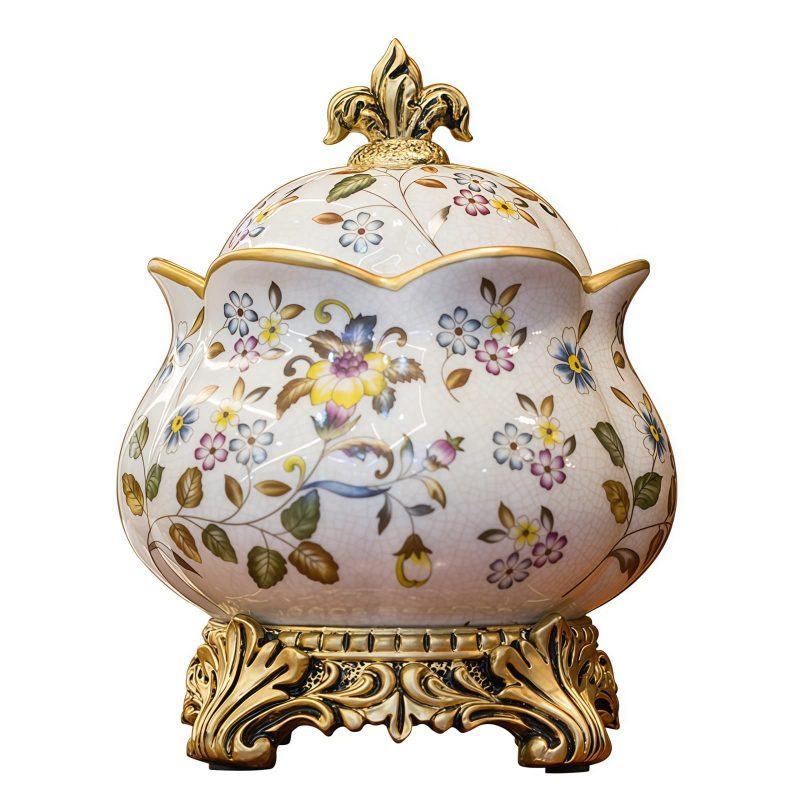 Klassische Teedose aus Keramik mit Lotusblüten-Motiv | Europäischer Vintage-Stil European Vintage Lotus Flower Ceramic Airtight Tea Caddy - 5