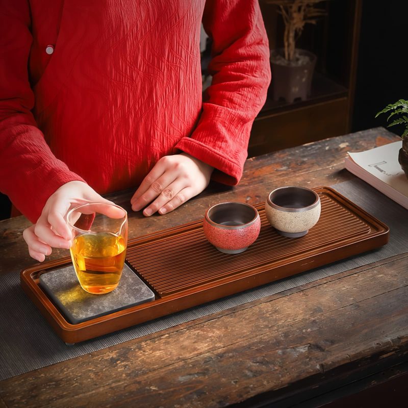 Hard Bamboo Wujin Stone Gongfu Tea Tray with Drainage System - 2