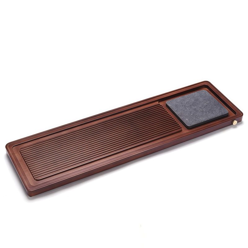 Hard Bamboo Wujin Stone Gongfu Tea Tray with Drainage System - 8