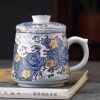 Keramik-Teebecher mit Sieb & Deckel – Goldene Pflaumenblüte & Wellen Gold Plum Waves Ceramic Tea Mug with Infuser & Lid - Elegant 12oz Steeping Cup - 1