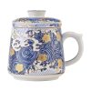 Keramik-Teebecher mit Sieb & Deckel – Goldene Pflaumenblüte & Wellen Gold Plum Waves Ceramic Tea Mug with Infuser & Lid - Elegant 12oz Steeping Cup - 9