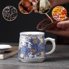 Keramik-Teebecher mit Sieb & Deckel – Goldene Pflaumenblüte & Wellen Gold Plum Waves Ceramic Tea Mug with Infuser & Lid - Elegant 12oz Steeping Cup - 5