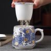Keramik-Teebecher mit Sieb & Deckel – Goldene Pflaumenblüte & Wellen Gold Plum Waves Ceramic Tea Mug with Infuser & Lid - Elegant 12oz Steeping Cup - 4