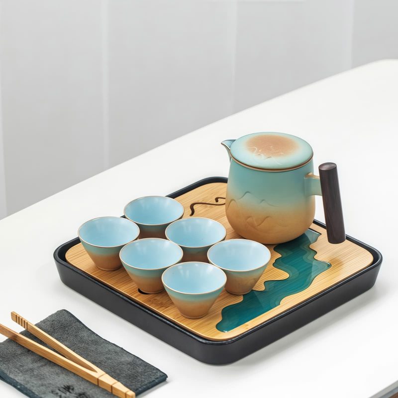 Chinesisches Keramik-Teeset „Berglandschaft“ mit integriertem Sieb & Tablett Mountain Landscape Ceramic Chinese Tea Set w/ Infuser & Tray - 3