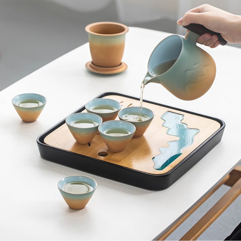 Chinesisches Keramik-Teeset „Berglandschaft“ mit integriertem Sieb & Tablett Mountain Landscape Ceramic Chinese Tea Set w/ Infuser & Tray - 4