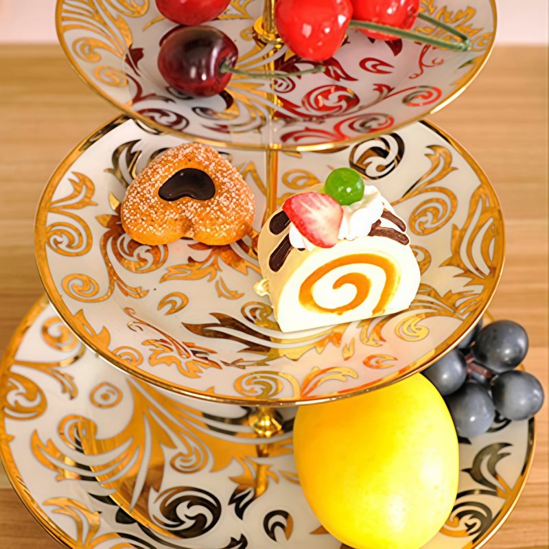 Porzellan-Etagere mit Schmetterlings- und Ruyi-Dekor European Floral Butterfly Porcelain Cake Stand | Tiered Dessert Server - 3