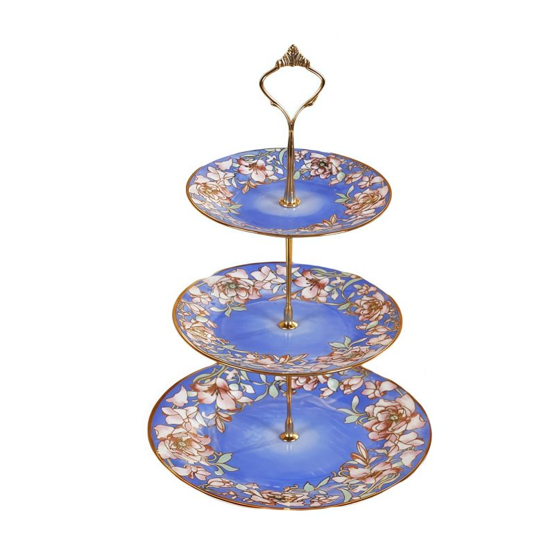 Porzellan-Etagere mit Schmetterlings- und Ruyi-Dekor European Floral Butterfly Porcelain Cake Stand | Tiered Dessert Server - 4