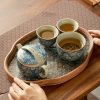 Blau-weißes Keramik-Teeservice mit Blumenmuster und Holztablett Blue & White Floral Ceramic Tea Set with Wood Tray - 5