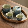 Blau-weißes Keramik-Teeservice mit Blumenmuster und Holztablett Blue & White Floral Ceramic Tea Set with Wood Tray - 6