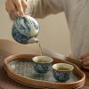 Blau-weißes Keramik-Teeservice mit Blumenmuster und Holztablett Blue & White Floral Ceramic Tea Set with Wood Tray - 2