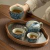 Blau-weißes Keramik-Teeservice mit Blumenmuster und Holztablett Blue & White Floral Ceramic Tea Set with Wood Tray - 3