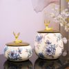 Peony Ceramic Tea Caddy with Gold Deer Lid & Airtight Seal - 1