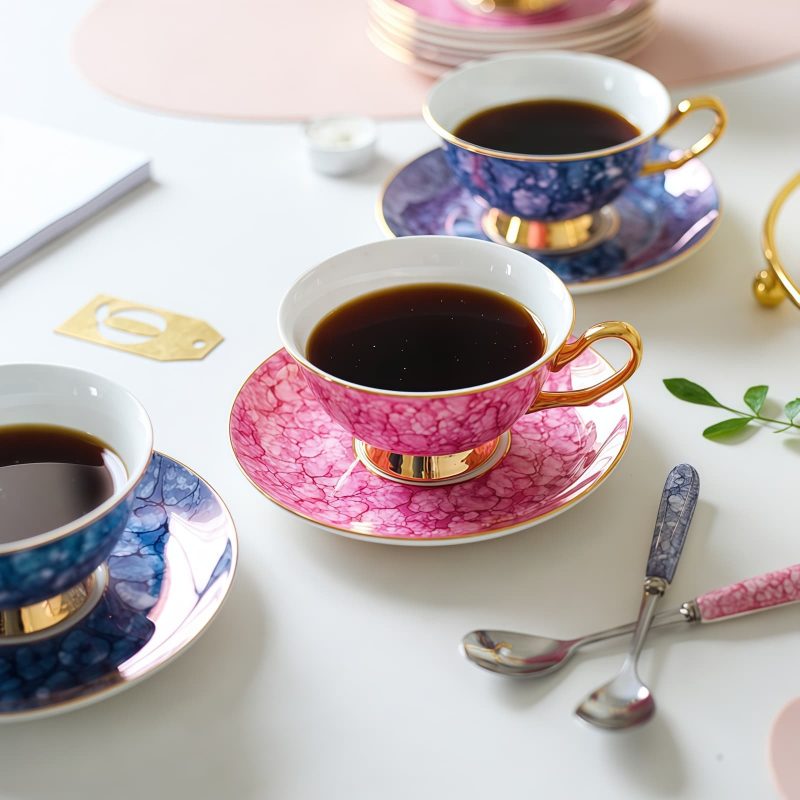 Elegantes Teetassen- und Untertassen-Set aus Bone China Elegant Bone China Tea Cup and Saucer Set | Luxury Porcelain - 4