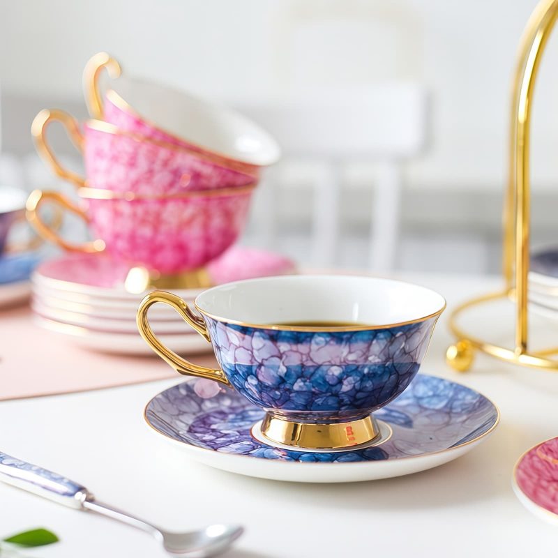 Elegantes Teetassen- und Untertassen-Set aus Bone China Elegant Bone China Tea Cup and Saucer Set | Luxury Porcelain - 1