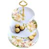 Etagere 3-stöckig aus Bone China mit Blumenmuster und Silbergestänge Flower Bone China 3-Tier Cake Stand with Silver Rods - 6