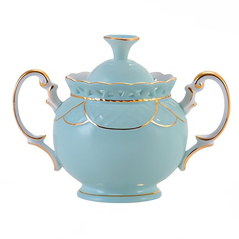 Openwork Floral Bone China English Tea Set with Gold Rim - 5