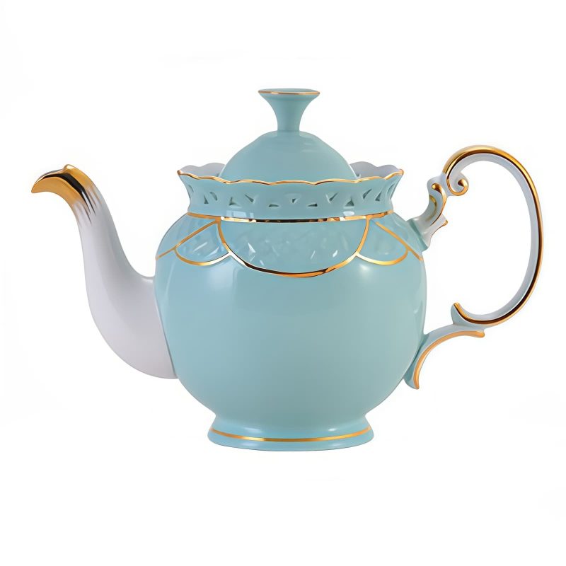 Openwork Floral Bone China English Tea Set with Gold Rim - 3