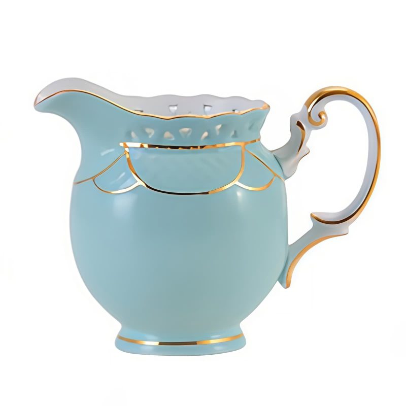 Openwork Floral Bone China English Tea Set with Gold Rim - 4