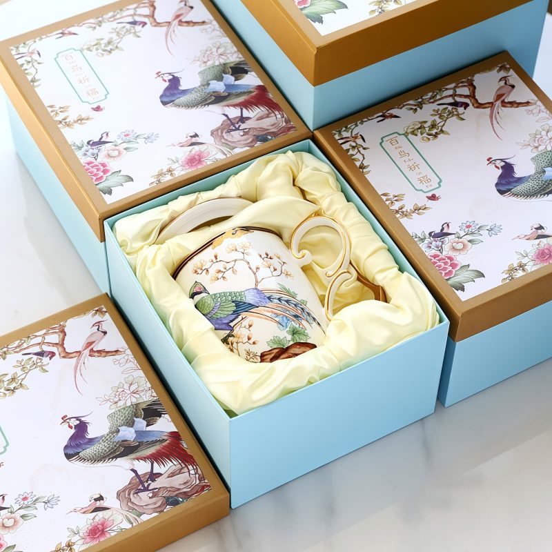 Bone-China-Tasse mit Phönix-Motiv, Deckel & Löffel Phoenix Pattern Bone China Mug with Lid & Spoon | Elegant Tea Cup - 5