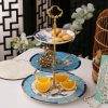 Blue Floral Bone China Cake Stand - Elegant Serving Tray - 1
