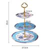 Blue Floral Bone China Cake Stand - Elegant Serving Tray - 4