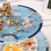 Blue Floral Bone China Cake Stand - Elegant Serving Tray - 3