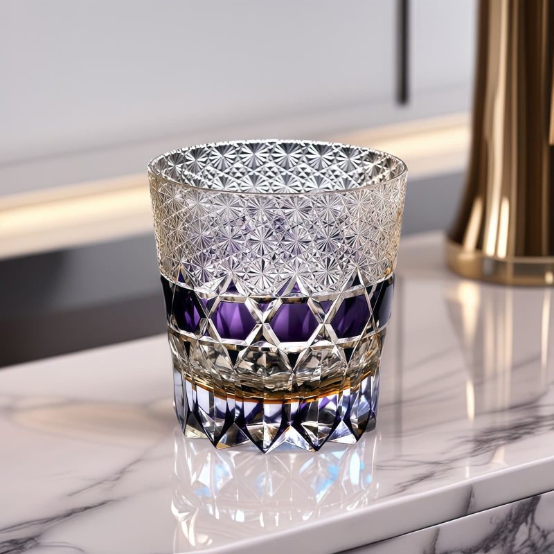 Handgefertigtes Edo-Kiriko-Whiskyglas aus Fluorit-Kristall mit Holzbox Edo Kiriko Fluorite Crystal Whisky Glass with Wooden Box | Handcrafted Japanese Crystalware - 2