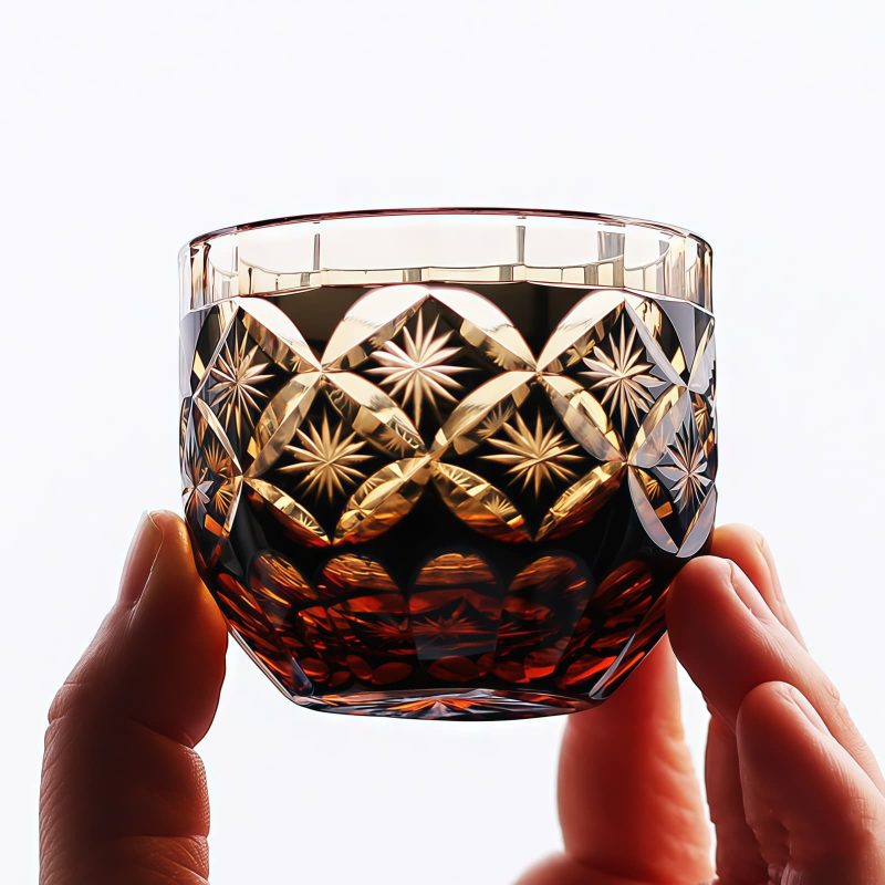 Edo Kiriko Sake-Glas | Handgeschliffenes Kristallglas in Schwarz & Bernstein Edo Kiriko Black-Amber Crystal Sake Glass | Handcrafted Japanese Glassware - 6