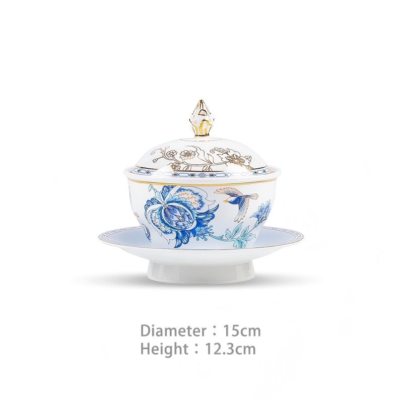 Handgefertigtes Bone-China-Geschirrset Golden Garden mit Goldakzenten Golden Garden Bone China Dinnerware Set with Gold Accents | INGRI - 18