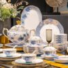 Handgefertigtes Bone-China-Geschirrset Golden Garden mit Goldakzenten Golden Garden Bone China Dinnerware Set with Gold Accents | INGRI - 12