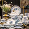 Handgefertigtes Bone-China-Geschirrset Golden Garden mit Goldakzenten Golden Garden Bone China Dinnerware Set with Gold Accents | INGRI - 15
