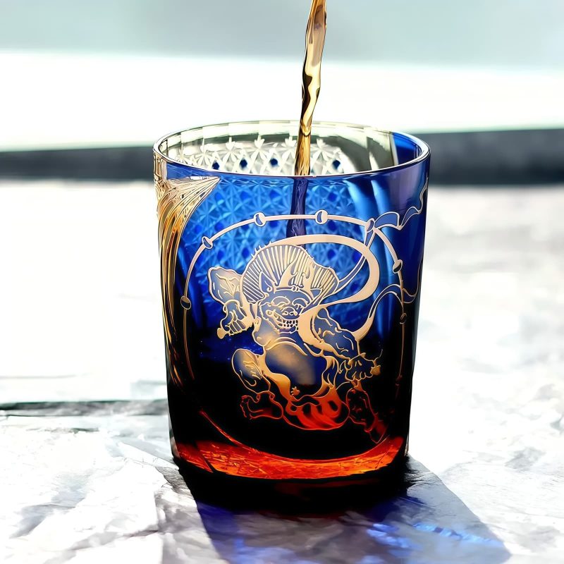 Handgefertigtes Edo-Kiriko-Whiskyglas „Raijin“ mit Holzbox Edo Kiriko Raijin Whisky Glass with Wooden Box - Japanese Artisan Tumbler - 3