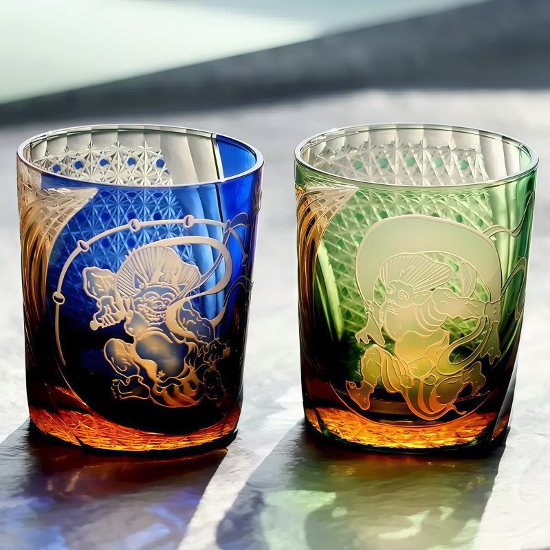 Handgefertigtes Edo-Kiriko-Whiskyglas „Raijin“ mit Holzbox Edo Kiriko Raijin Whisky Glass with Wooden Box - Japanese Artisan Tumbler - 4