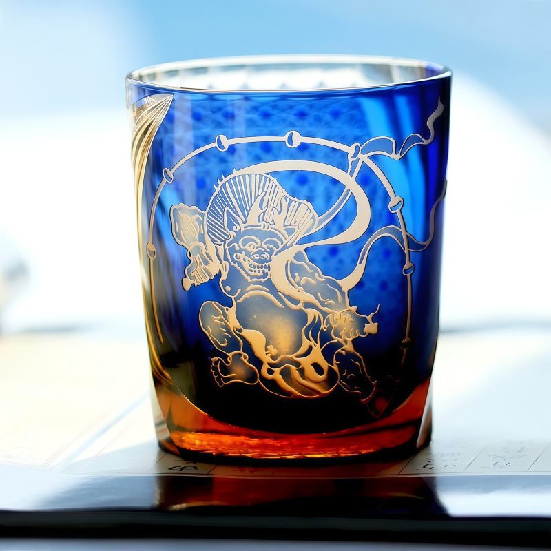 Handgefertigtes Edo-Kiriko-Whiskyglas „Raijin“ mit Holzbox Edo Kiriko Raijin Whisky Glass with Wooden Box - Japanese Artisan Tumbler - 6