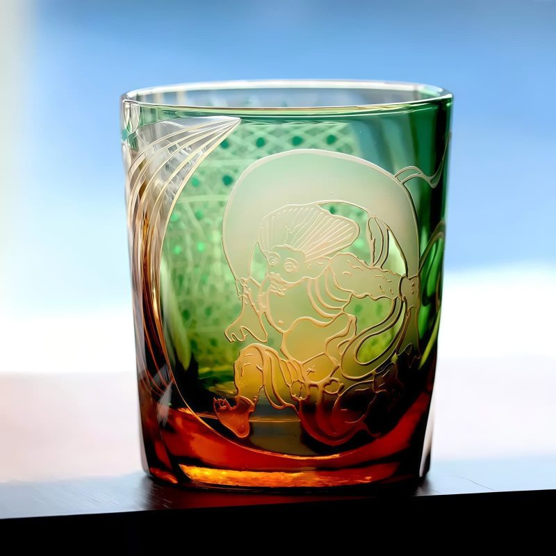 Handgefertigtes Edo-Kiriko-Whiskyglas „Raijin“ mit Holzbox Edo Kiriko Raijin Whisky Glass with Wooden Box - Japanese Artisan Tumbler - 5