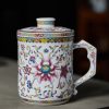 Handgemachte Porzellan-Teetasse mit Lotus-Muster, Teesieb & Deckel Lotus Pattern Porcelain Tea Mug with Infuser & Lid - 15oz - 2