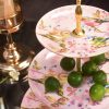 Etagere aus feinem Bone China mit rosa Vogel- und Blütenmuster Pink Bird Flower Bone China Tiered Cake Stand - Elegant Dessert Server - 2
