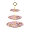 Etagere aus feinem Bone China mit rosa Vogel- und Blütenmuster Pink Bird Flower Bone China Tiered Cake Stand - Elegant Dessert Server - 6