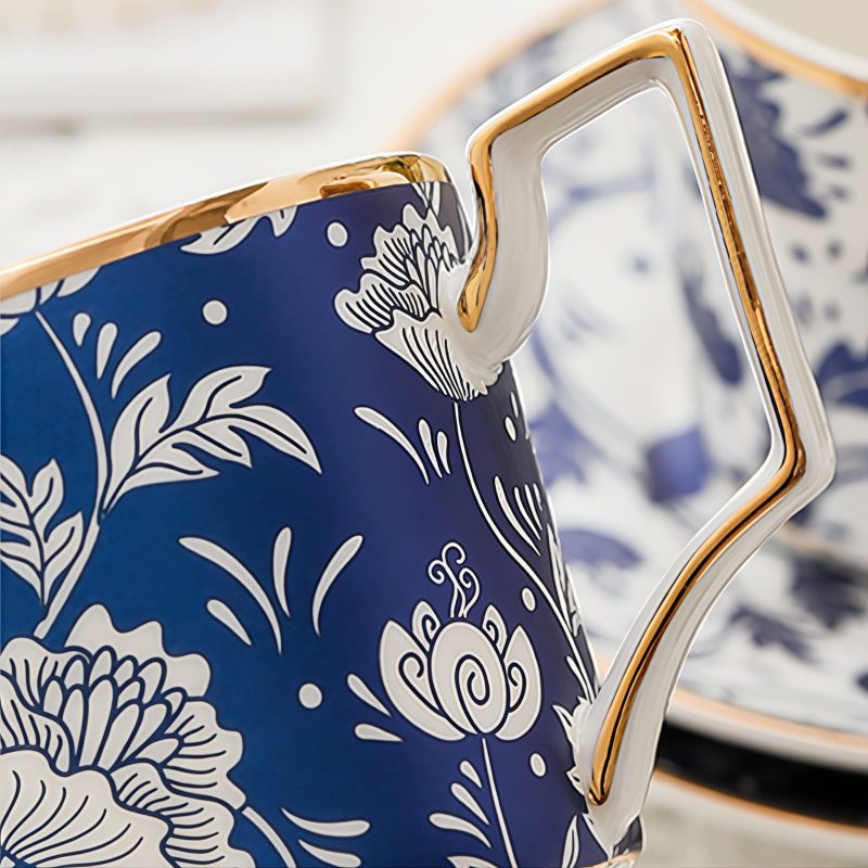 White & Blue Patterned Porcelain Cup & Saucer Set with Gift Box - 2