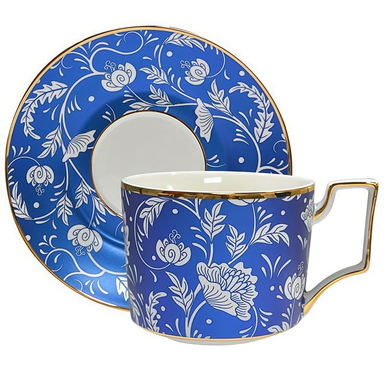 White & Blue Patterned Porcelain Cup & Saucer Set with Gift Box - 6