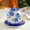 Tea-for-One-Set aus Porzellan mit blauer Pfingstrose und Goldakzenten Blue Peony Porcelain Tea for One Set with Golden Accents - 1