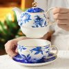 Tea-for-One-Set aus Porzellan mit blauer Pfingstrose und Goldakzenten Blue Peony Porcelain Tea for One Set with Golden Accents - 3